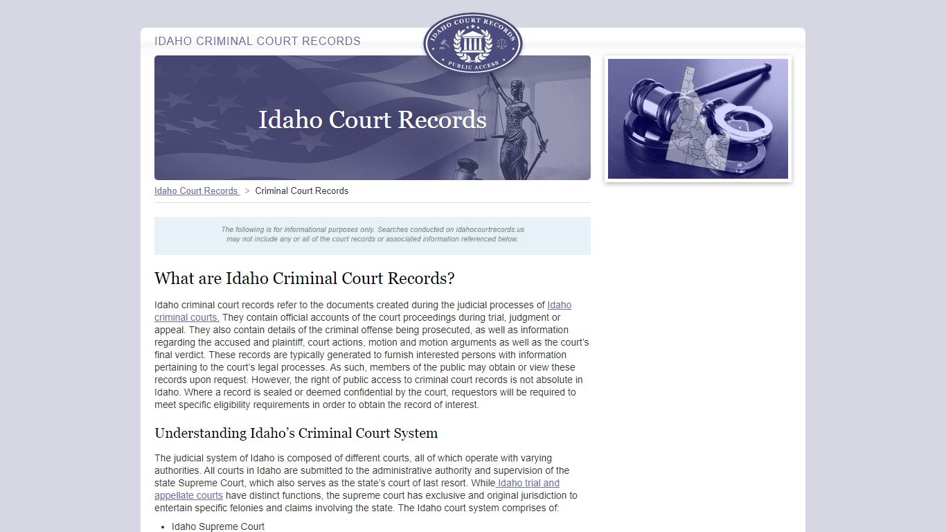 Idaho Criminal Court Records | IdahoCourtRecords.us