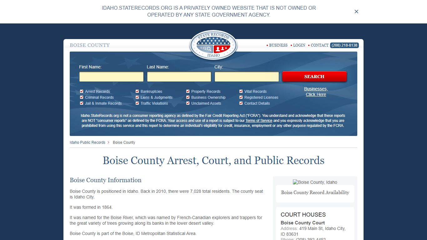 Boise County Arrest, Court, and Public Records